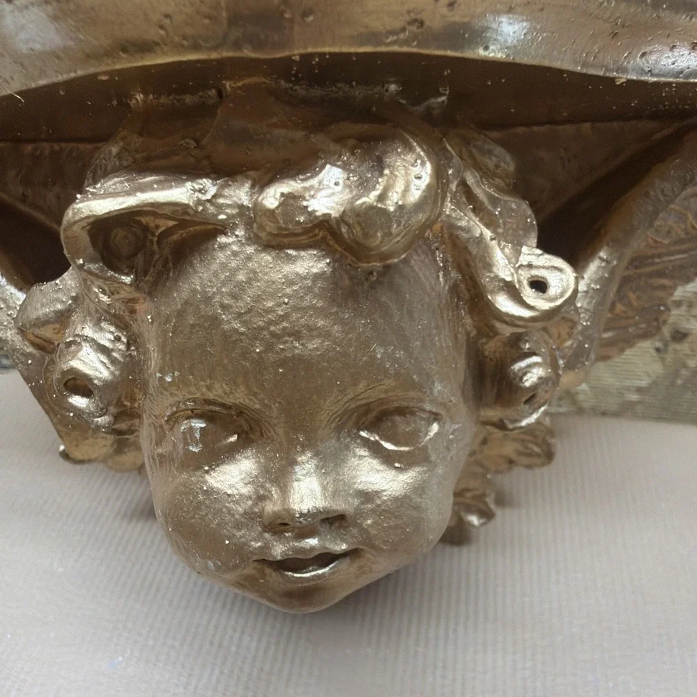 Vintage Gold Cherub Wall Shelf – Baroque Angel Corbel Sconce Decor 10